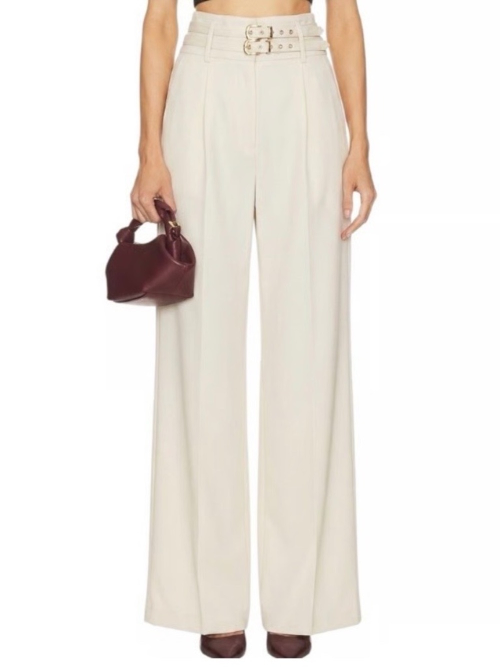 Amanda Uprichard Tan High Waisted Wide Legged Trouser Pants